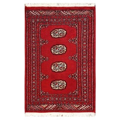 2'x3'2" Red Hand Knotted Princess Bokara Pure Wool Mat Sample Small Rug