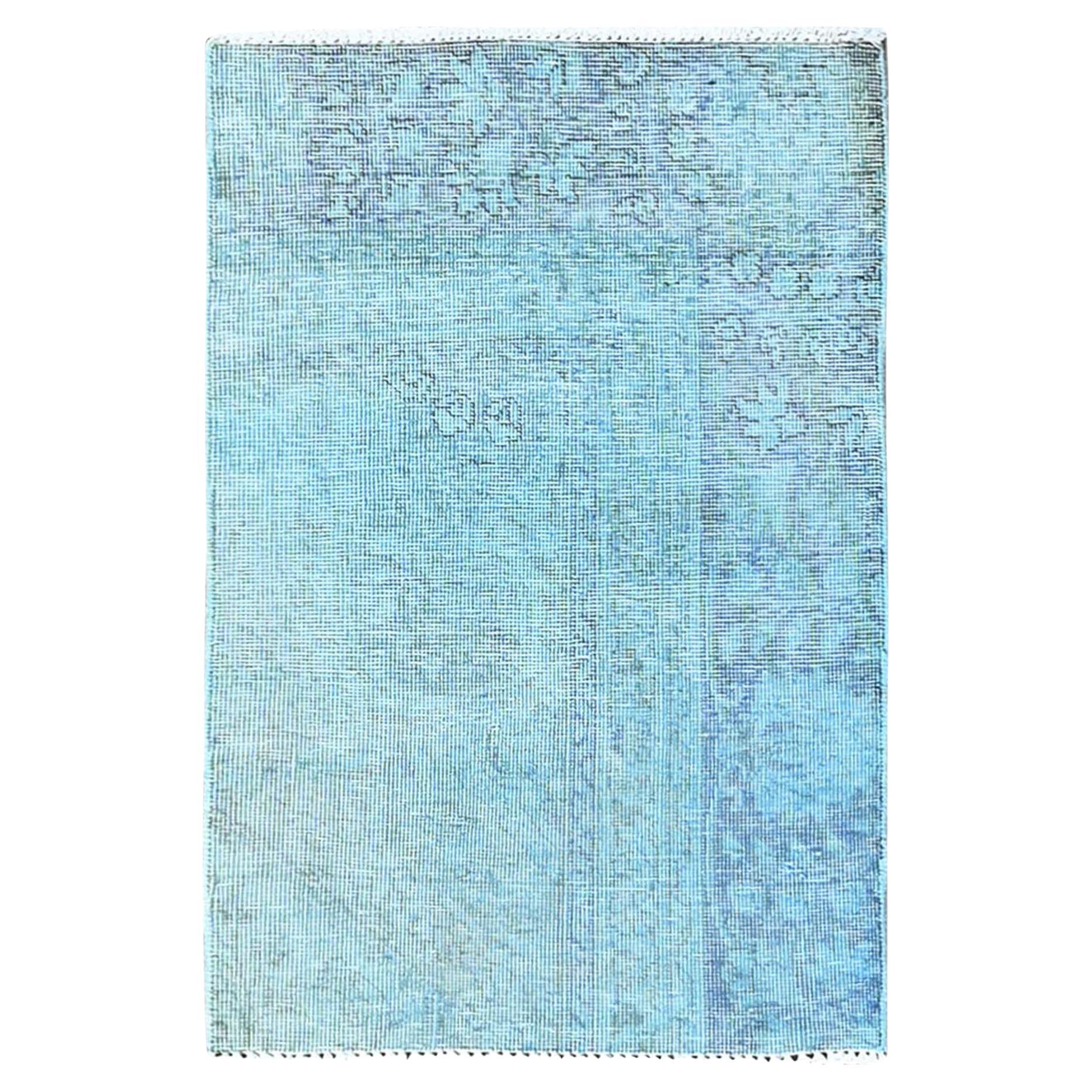 2'x3'2" Bleu ciel surteint Vintage Persian Tabriz Hand Knots Rugs All Wool en vente
