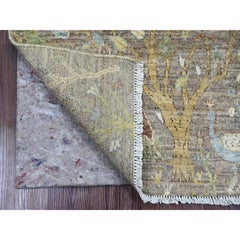2'x3'3" Brown Hand Knotted Afghan Peshawar Birds of Paradise Design Wool Rug