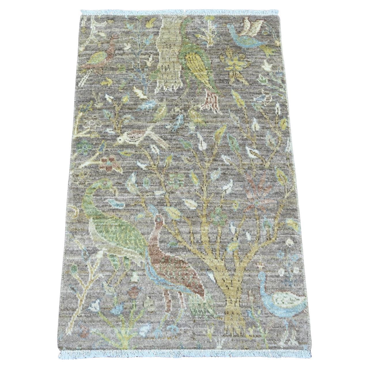 2
x3
3" Brown Hand Knotted Afghan Peshawar Birds of Paradise Design Wool Rug