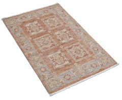2x3.3 ft Hand Knotted Red, Tan, Light Blue and Ivory Turkish Wool Area Rug