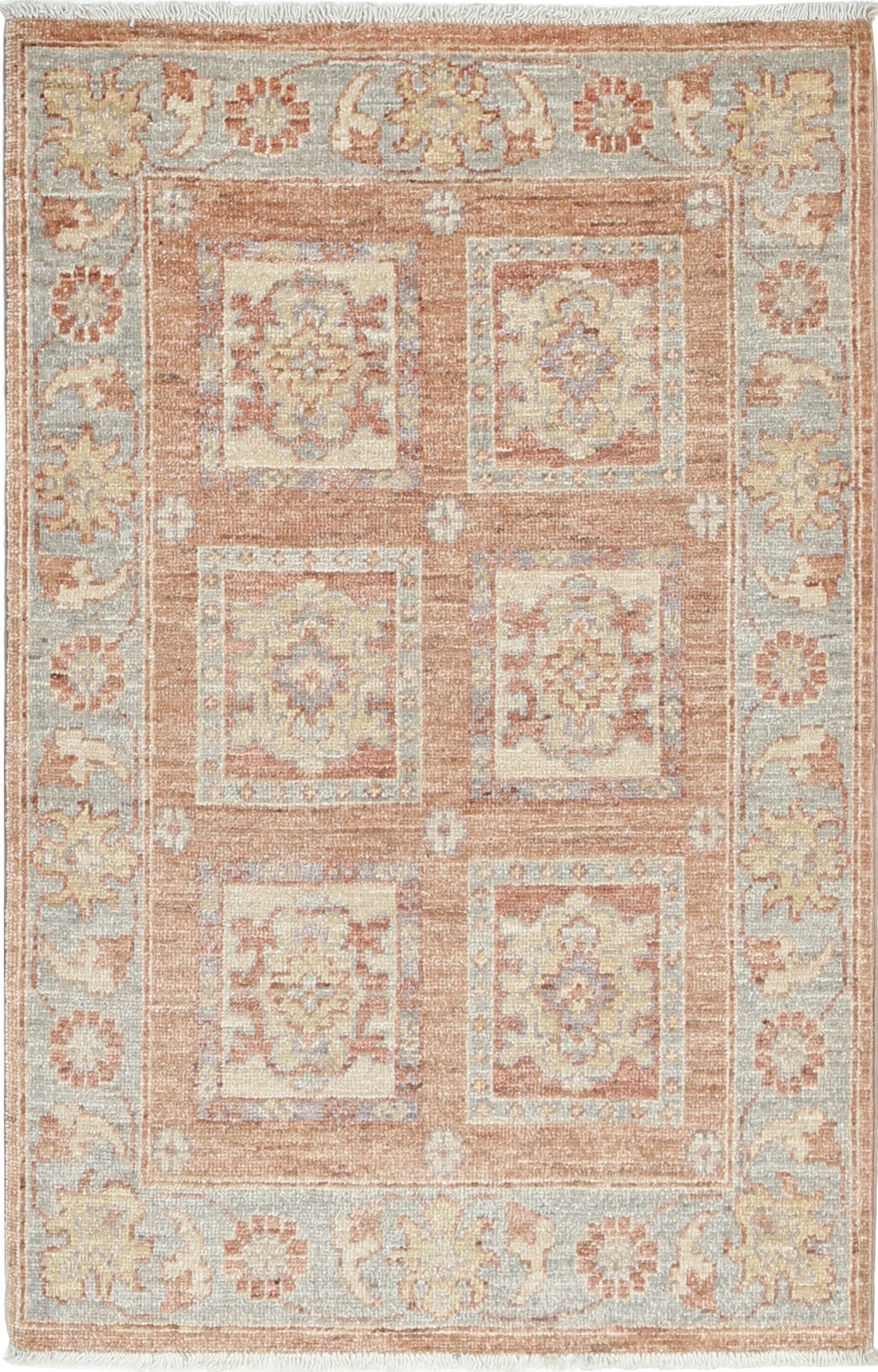 2x3.3 ft Hand Knotted Red, Tan, Light Blue and Ivory Turkish Wool Area Rug For Sale