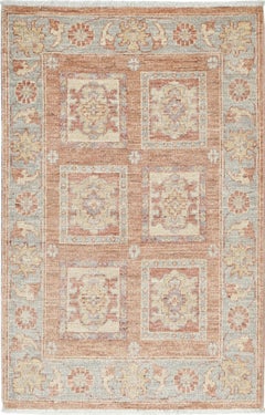 2x3.3 ft Hand Knotted Red, Tan, Light Blue and Ivory Turkish Wool Area Rug