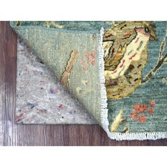 2'x3'3" Misty Gray Sparrows on the Tree Peshawar All Wool Hand Knotted Mat Rug