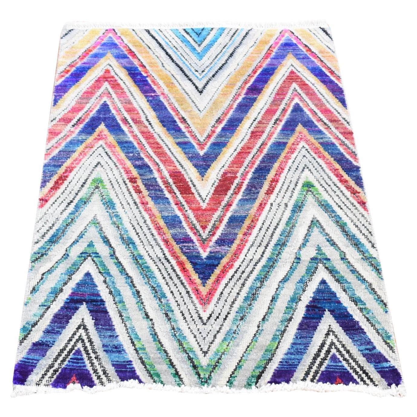 2
x3
3" Himbeerrot, Handgeknüpft, Chevron Design, Sari Seide mit Wolle Teppich