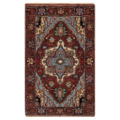 2
x3
3" Red Antiqued Fine Heriz Re-Creation Hand Knotted Soft Wool Mat Rug