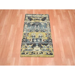 2'x3'3" Stone Blue with Yellow Abrash Persian Design Wool Hand Knotted Mat Rug