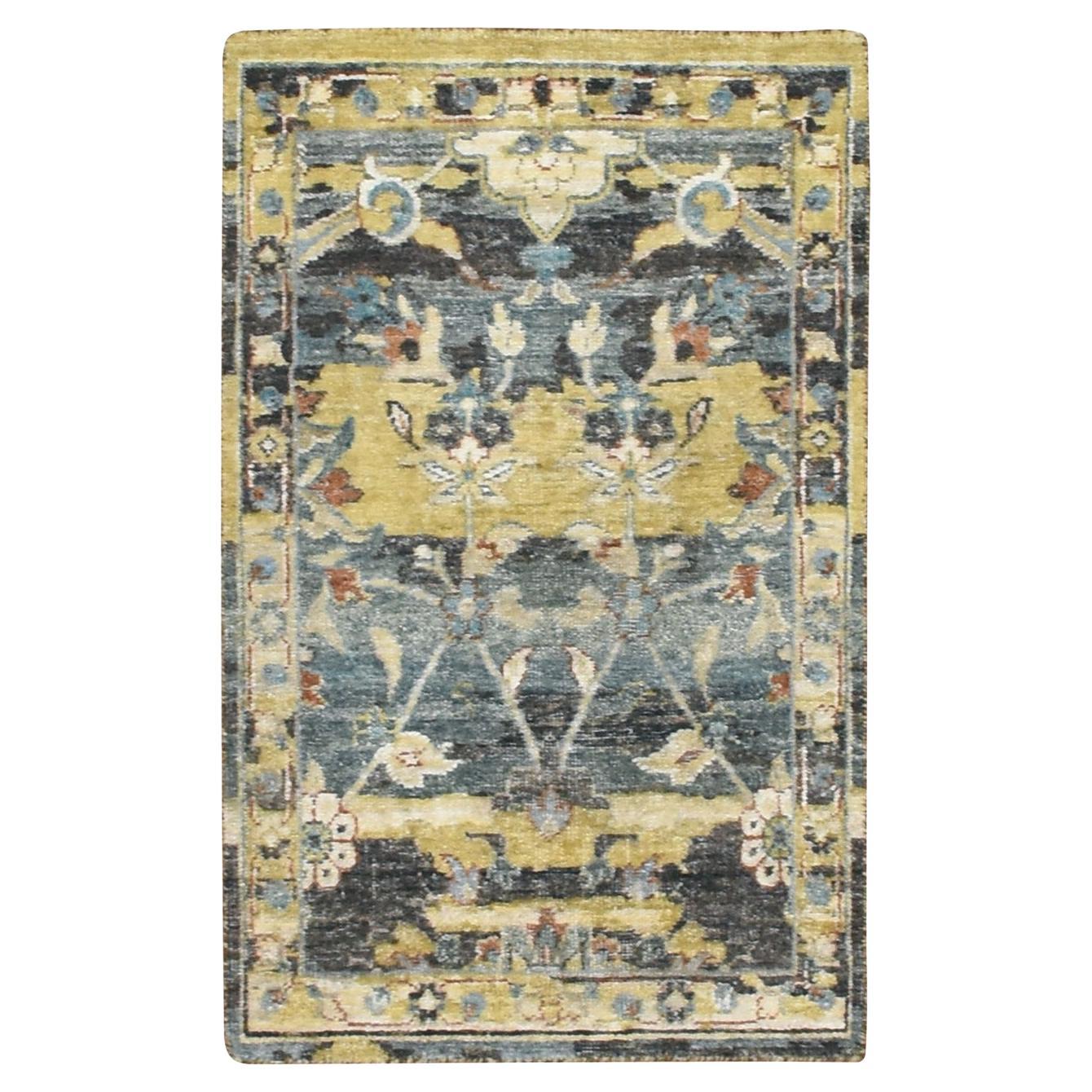 2
x3
3" Stone Blau mit gelben Abrash Persian Design Wolle Hand Knotted Matte Teppich im Angebot