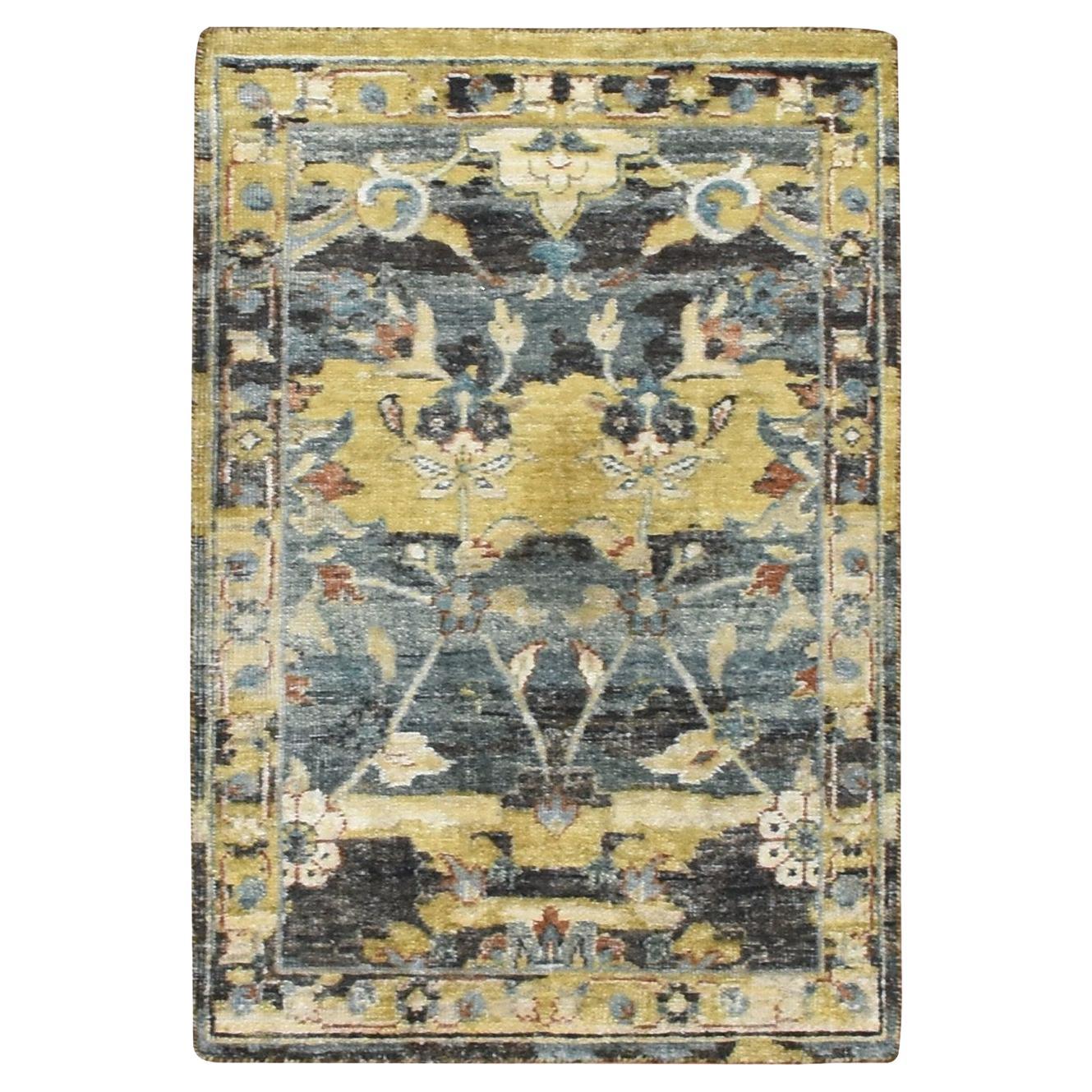 2
x3
3" Stone Blau mit Gelb Persisches Design 100% Wolle Handgeknüpft Matte Teppich