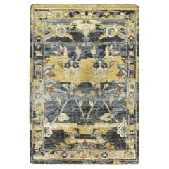 2'x3'3" Stone Blue with Yellow Persian Design 100% Wool Hand Knotted Mat Rug