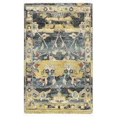 2
x3
3" Stone Blue with Yellow Persian Design Hand Knotted 100% Wool Mat Rug