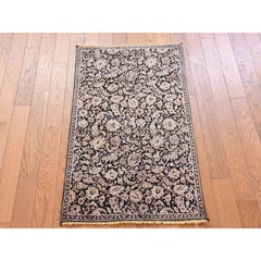2'x3'4" Black 400 KPSI Persian Ghom All Over Design Pure Silk Hand Knotted Rug
