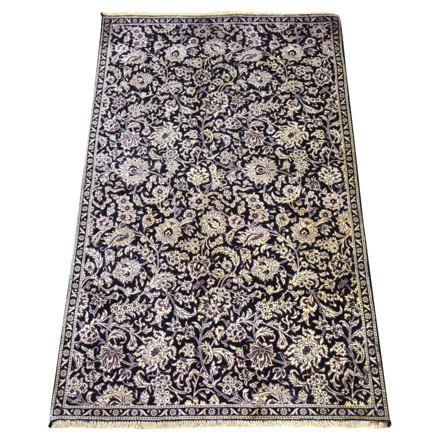 Tappeto Nero 400 KPSI Persiano Ghom All Over Design in Pura Seta Annodato a Mano 2'x3'4"