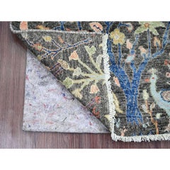2'x3'4" Gray Afghan Peshawar Birds of Paradise Design Hand Knotted Wool Rug