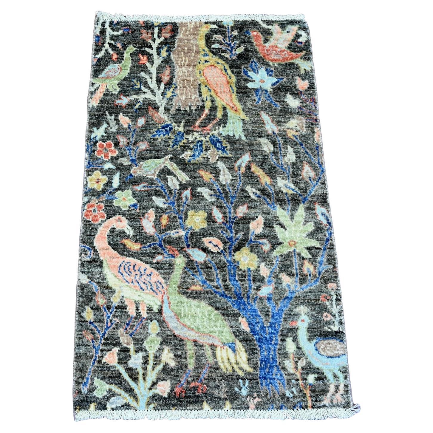 2
x3
4" Grau Afghan Peshawar Paradiesvögel Design Handgeknüpfter Wollteppich