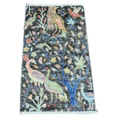 2'x3'4" Gray Afghan Peshawar Birds of Paradise Design Hand Knotted Wool Rug