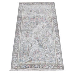 Tapis persan vintage de Kerman, bleu pierre, noué à la main en pure laine, usé, 2'x3'7"