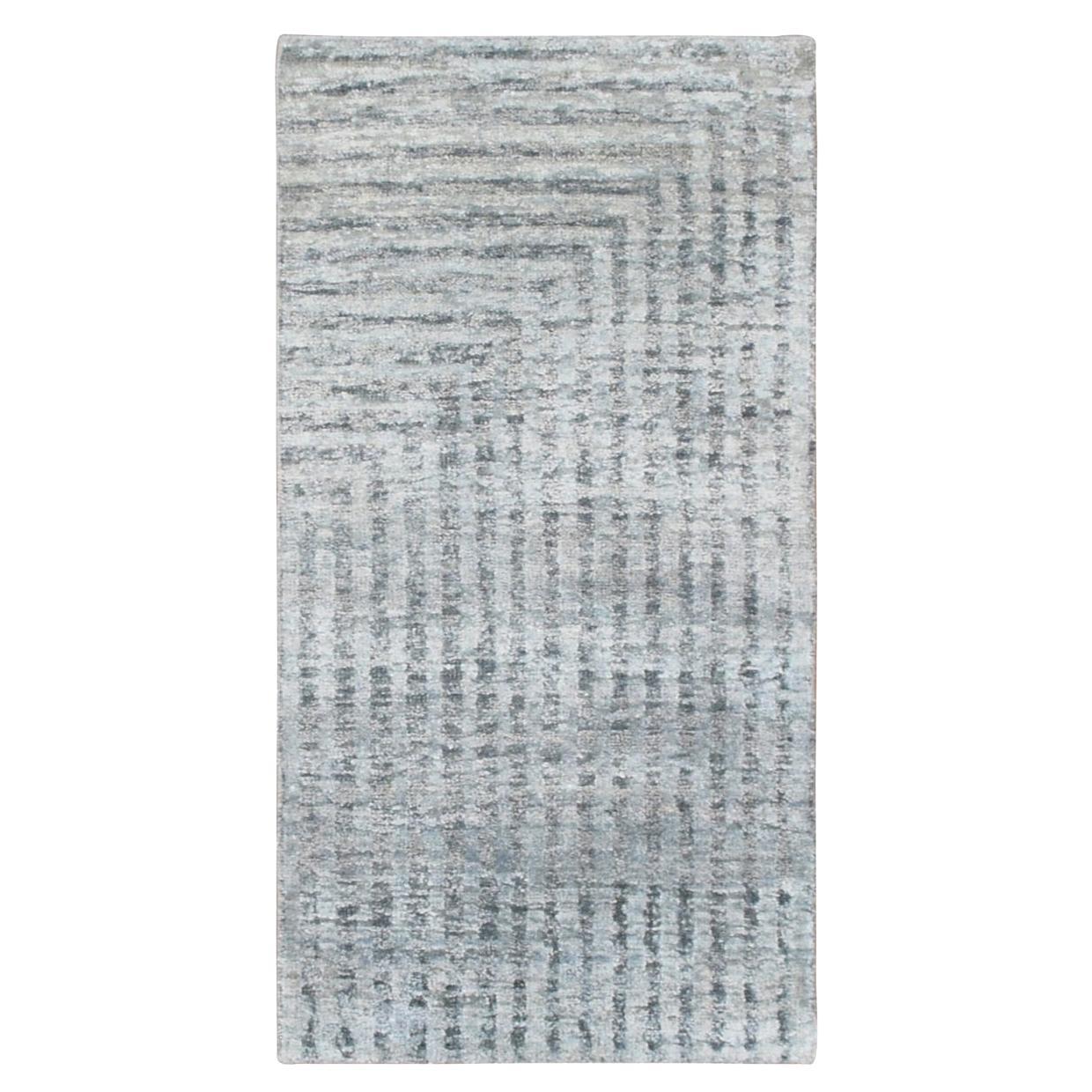 2'x4' Grigio Tappeto moderno di ispirazione Mid Century in lana e pura seta annodato a mano