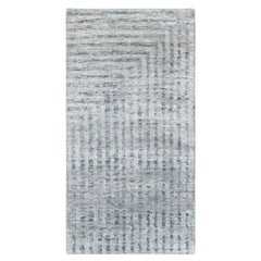 2'x4' Gray Modern Mid Century Inspired Wool & Pure Silk Hand Knotted Rug