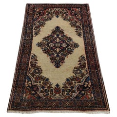 2'x4' Ivory Antique Open Field Medallion Design Hand Knotted Wool Mat Rug