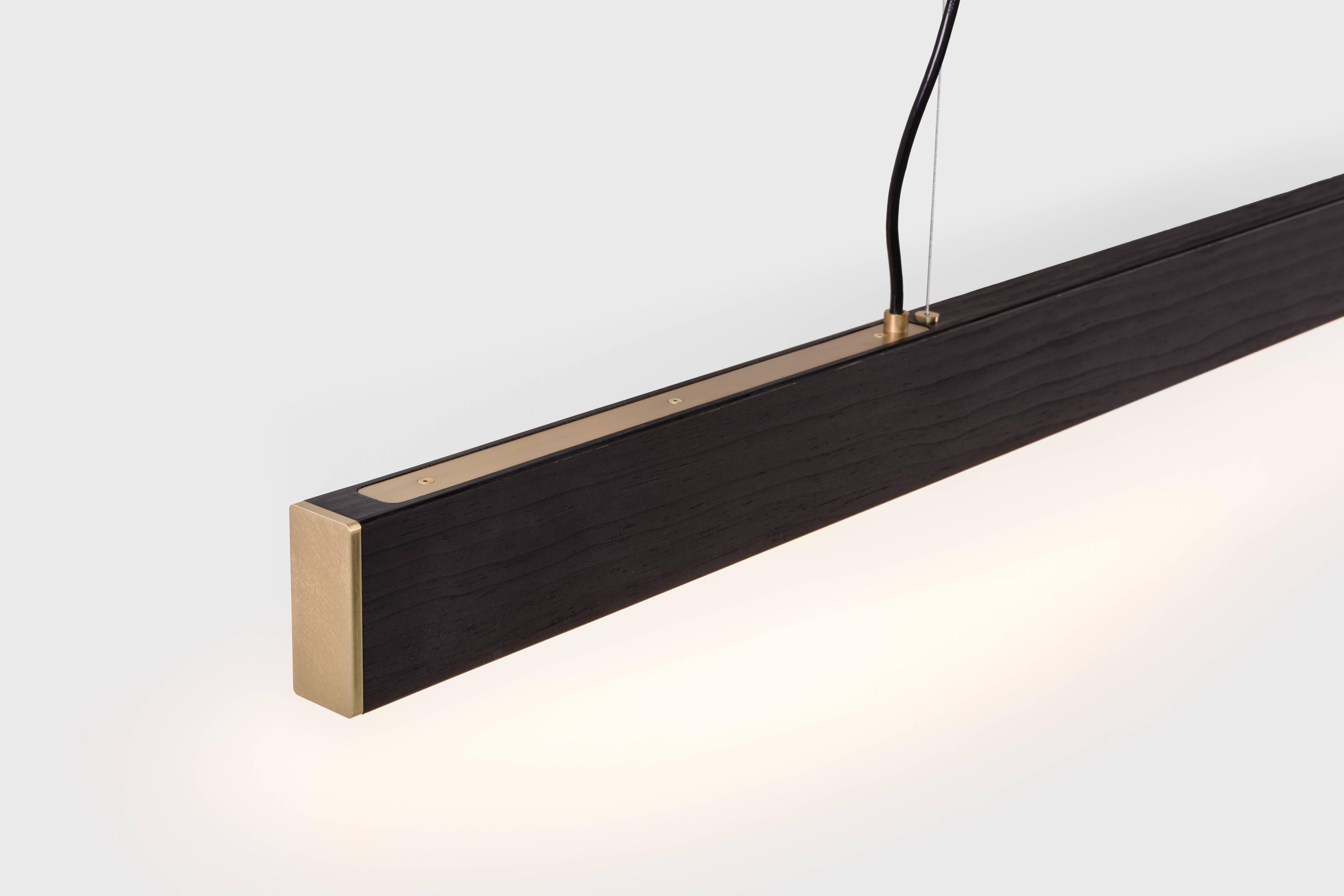 American 2x4 Pendant in Black Dyed Wood and Brass - 96 in For Sale