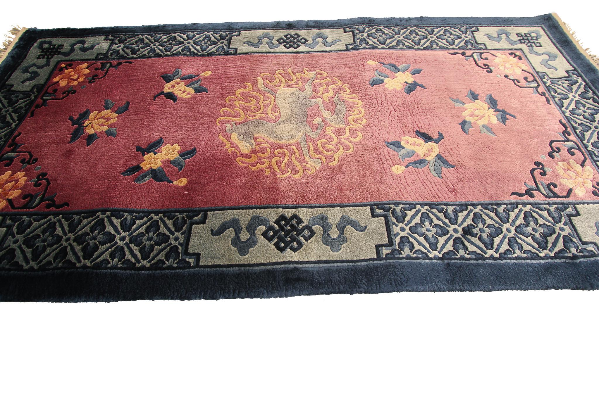 Mid-20th Century Vintage Art Deco Chinese Rug Antique Silk Chinese Tapestry Purple Dragon For Sale