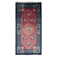Retro Art Deco Chinese Rug Antique Silk Chinese Tapestry Purple Dragon