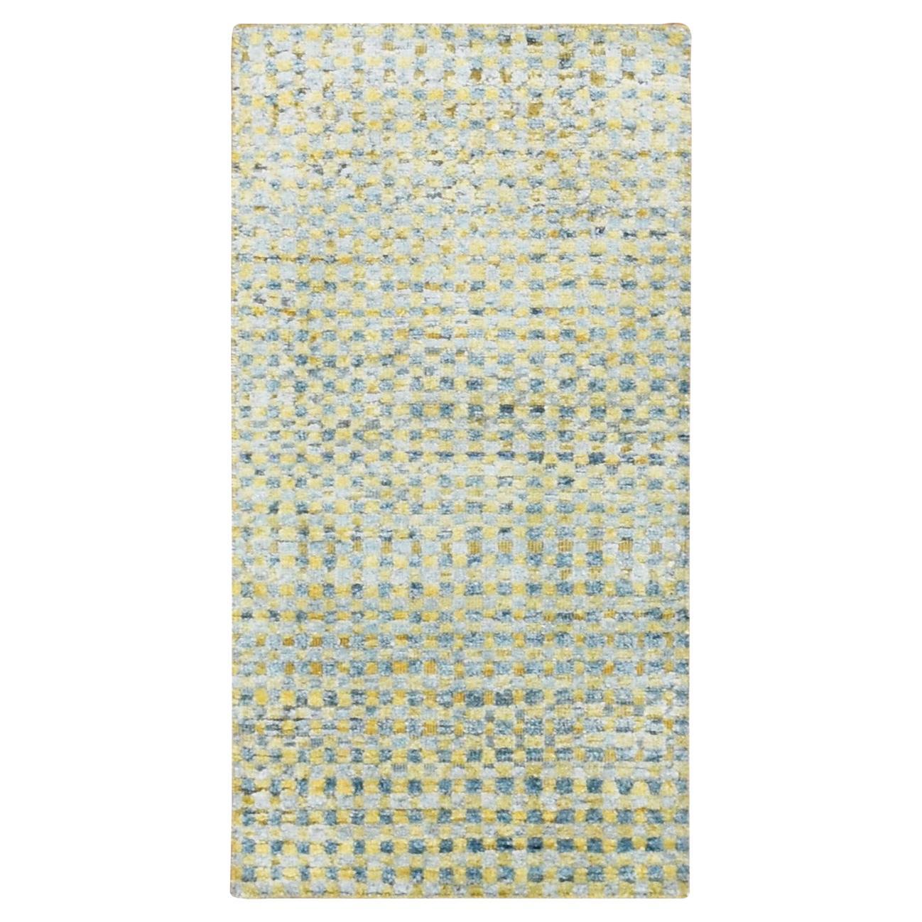 2
x4
Alfombra de Seda de Lana Anudada a Mano de Inspiración Moderna de Mediados de Siglo Amarilla