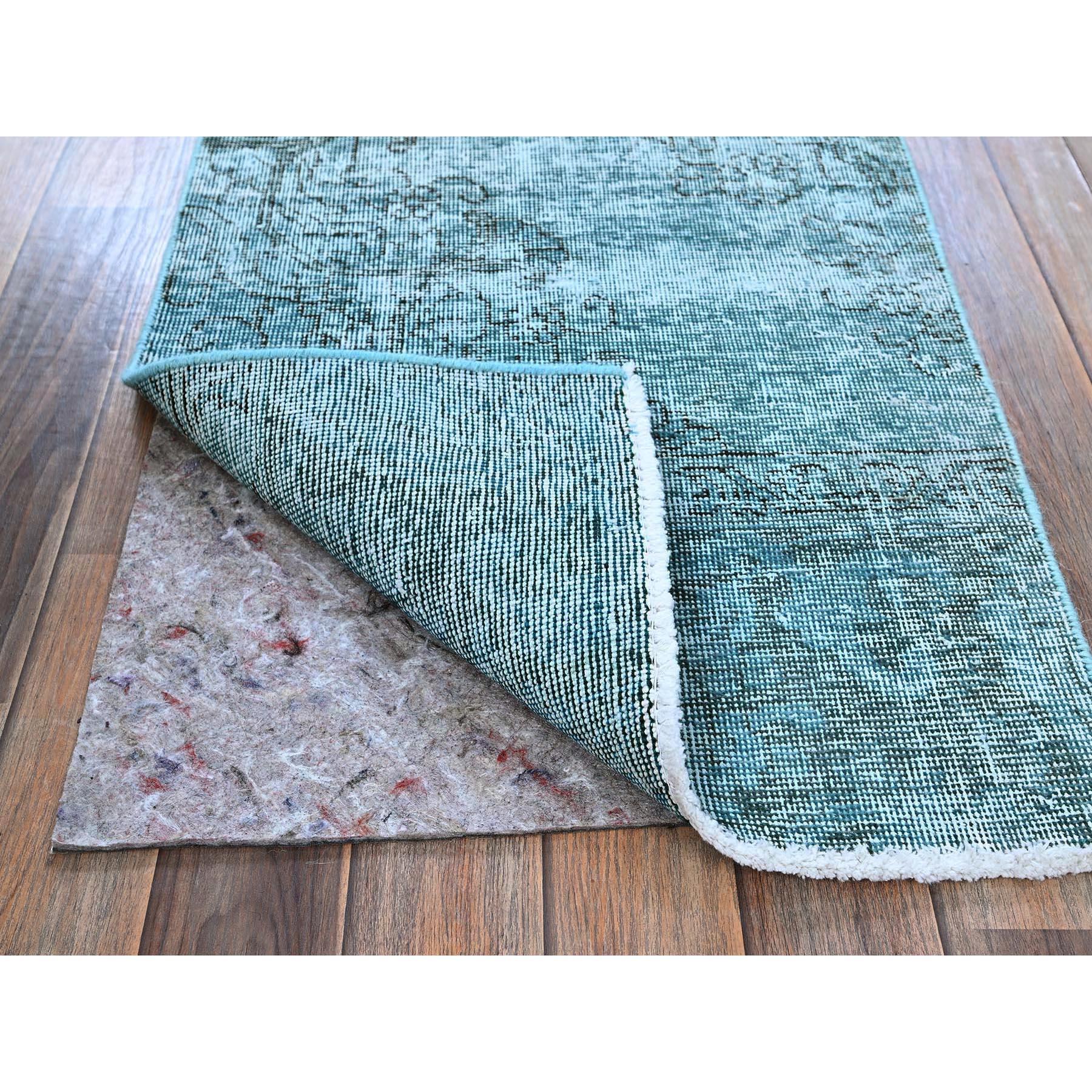 Bohémien Tappeto Runner Verde Vintage Persiano Tabriz Annodato a Mano interamente in Lana 2'x5' Sovratinto in vendita