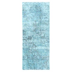 2'x5' Overdyed Green Vintage Persian Tabriz Hand Knotted All Wool Runner Rug