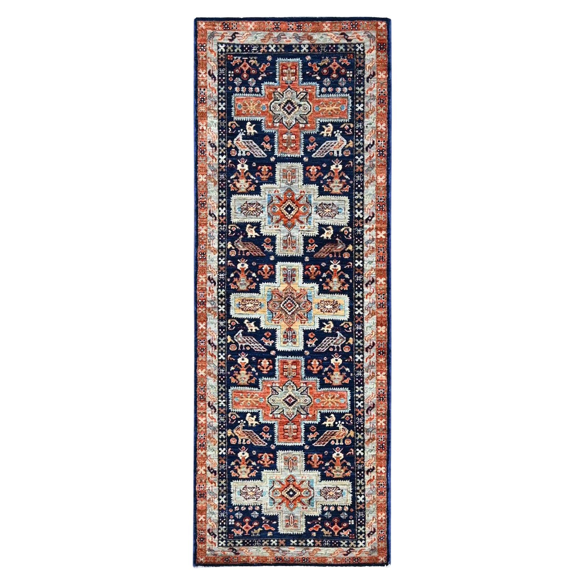 2'x5'10" Blue 200 KPSI Armenian Caucasian Design Runner Oriental Rug For Sale