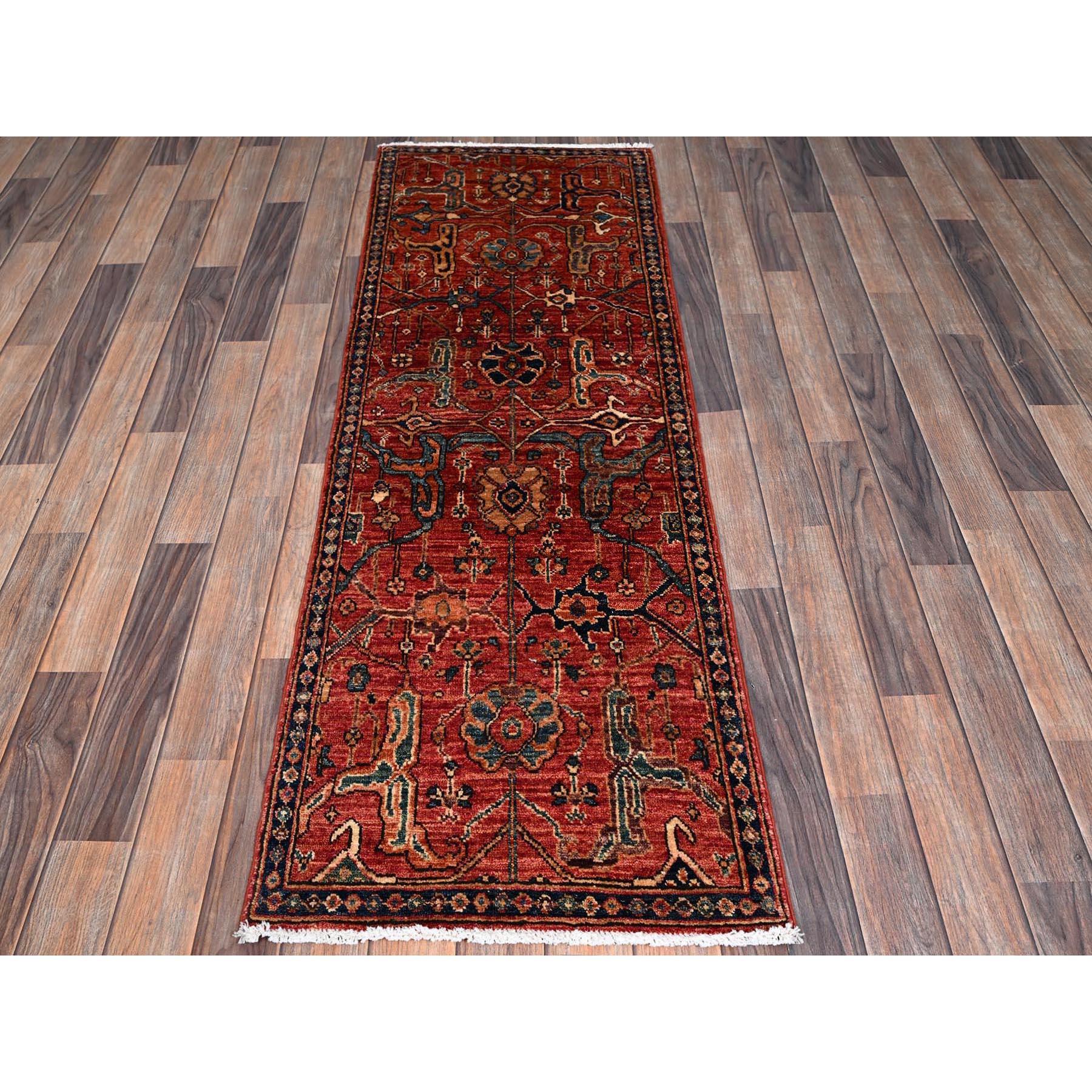 Brick Red, Heriz All Over Design, Aryana Collection, Vegetable Dyes, Hand Knotted, Soft Pile, High Mountain Wool, Densely Woven, Short Runner, Oriental Rug
Primary materials: Wool
Latex: No Pile 
height: 0.25 Inches
Style: Traditional
Primary color: