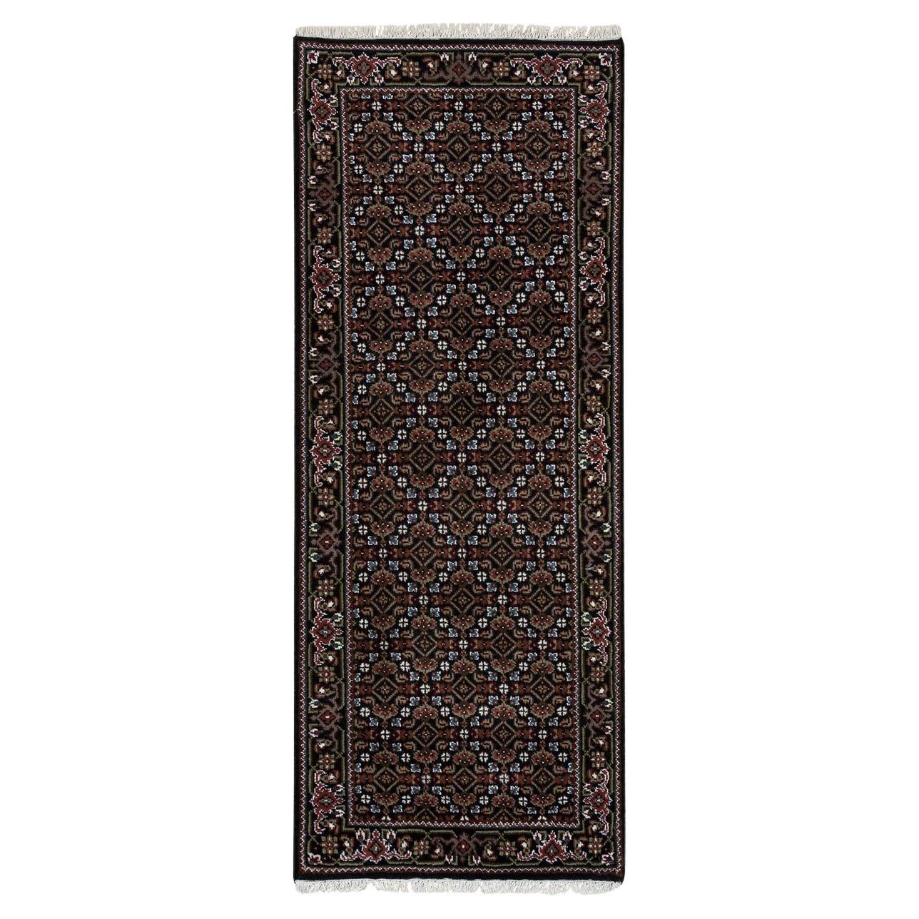 2'x5'3" Black Wool Tebraz Mahi All Over Fish Hand Knotted 175 KPSI Rug