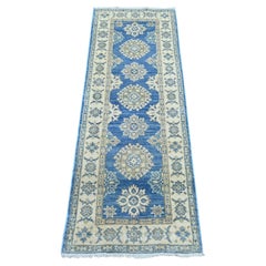 2'x5'6" Blue Vintage Look Kazak Tribal Medallions Hand Knotted Wool Runner Rug