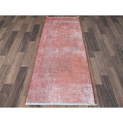 2'x5'6" Red Overdyed Vintage Persian Tabriz Hand Knotted Pure Wool Runner Rug