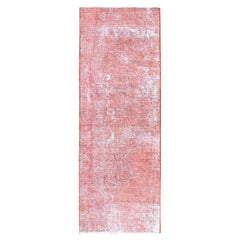 2'x5'6" Red Overdyed Vintage Persian Tabriz Hand Knotted Pure Wool Runner Rug