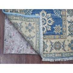 2'x5'7" Blue Vintage Look Kazak with Medallions Hand Knotted Wool Runner Rug