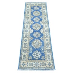2'x5'7" Blue Vintage Look Kazak with Medallions Hand Knotted Wool Runner Rug