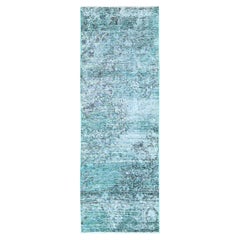 2'x5'7" Overdyed Green Vintage Persian Tabriz Hand Knotted All Wool Runner Rug