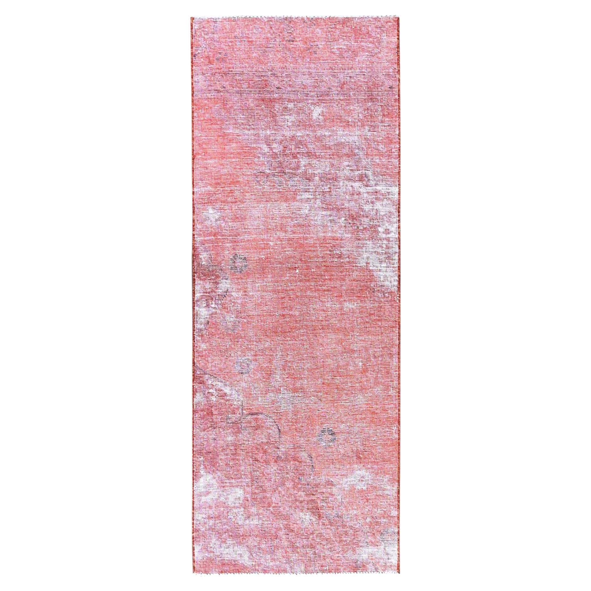 2'x5'7" Peach Overdyed Vintage Persian Tabriz Hand Knoted All Wool Runner Rugs (Tappeto da corsa in lana)