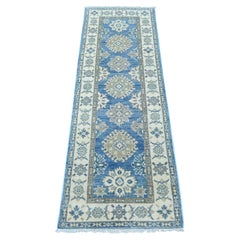 2'x5'8" Blue Vintage Look Kazak Tribal Medallions Hand Knotted Wool Runner Rug