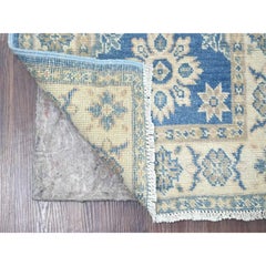 2'x5'8" Blue Vintage Look Kazak with Medallions Hand Knotted Wool Runner Rug