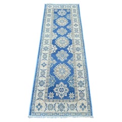 2'x5'8" Blue Vintage Look Kazak with Medallions Hand Knotted Wool Runner Rug