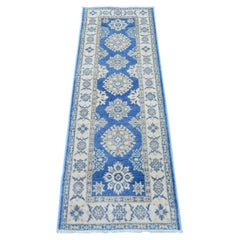 2'x5'8" Blue Vintage Look Kazak with Medallions Hand Knotted Wool Runner Rug