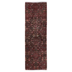 2'x5'8" Carob Brown Vintage Persian Hamadan Hand Knotted Pure Wool Runner Rug