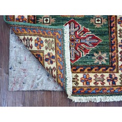 2'x5'8" Hunter Green Pure Wool Hand Knotted Afghan Super Kazak Runner Rug