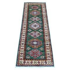 2'x5'8" Hunter Green Pure Wool Hand Knotted Afghan Super Kazak Runner Rug