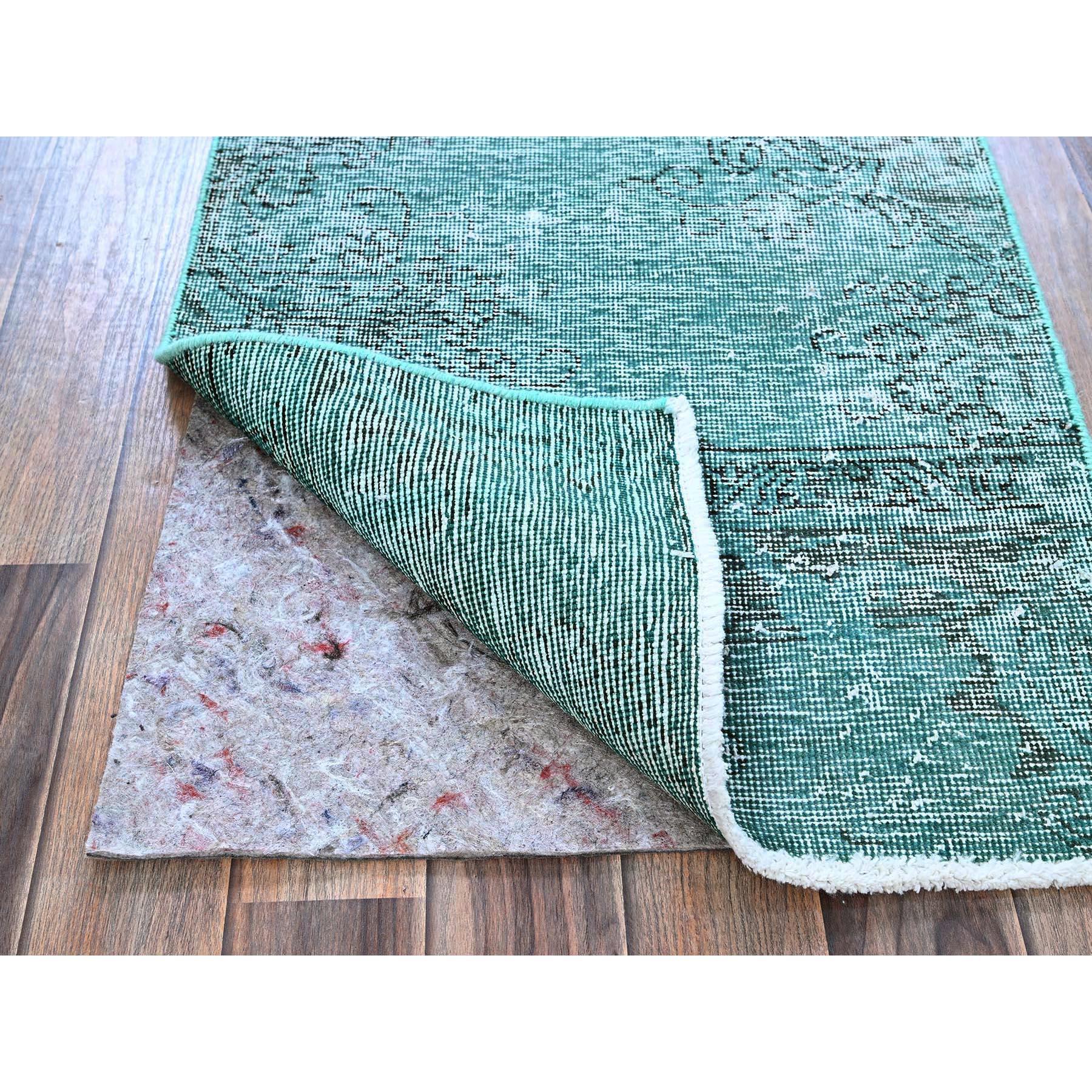 Bohémien Tappeto Runner Verde Vintage Persiano Tabriz Annodato a Mano interamente in Lana 2'x5'8