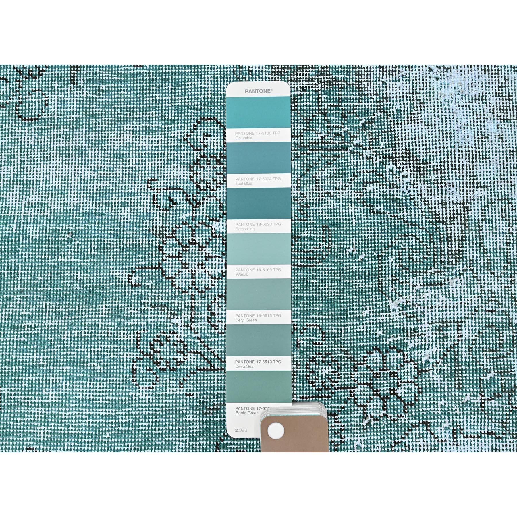 Annodato a mano Tappeto Runner Verde Vintage Persiano Tabriz Annodato a Mano interamente in Lana 2'x5'8