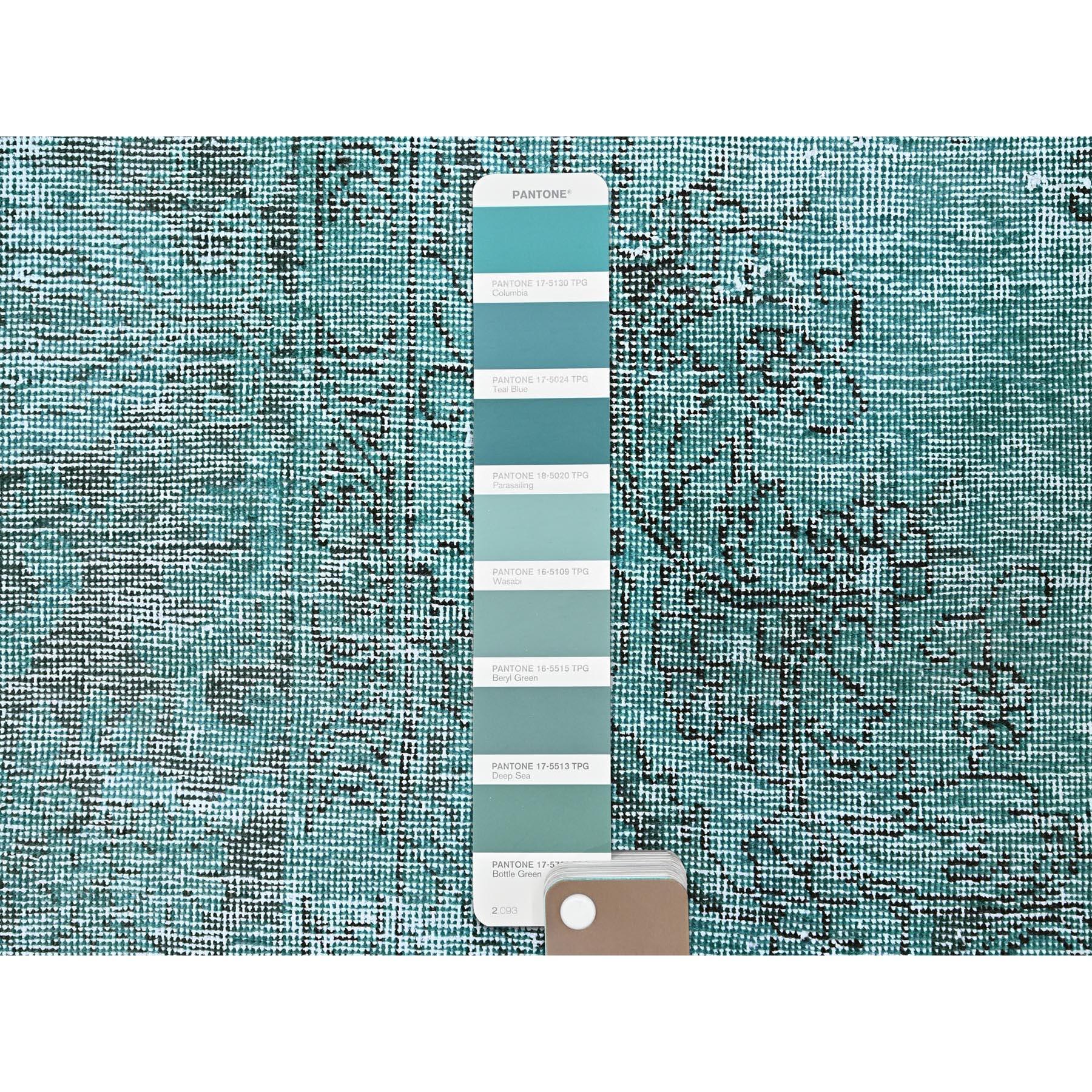 Annodato a mano Tappeto Runner Verde Vintage Persiano Tabriz Annodato a Mano interamente in Lana 2'x5'8